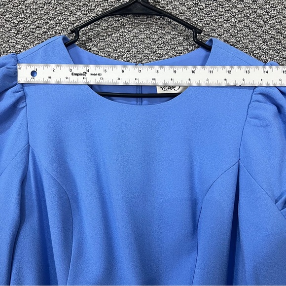 Eliza J Blue Peplum A-Line Dress with Puff Sleeves - Picture 4 of 14